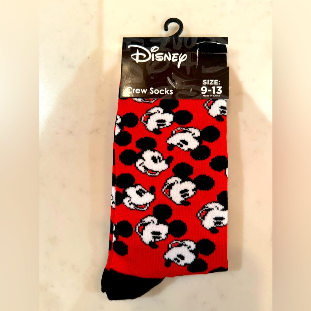 Disney Mickey Mouse Crew socks, red, black, white unisex 9-13, NWT